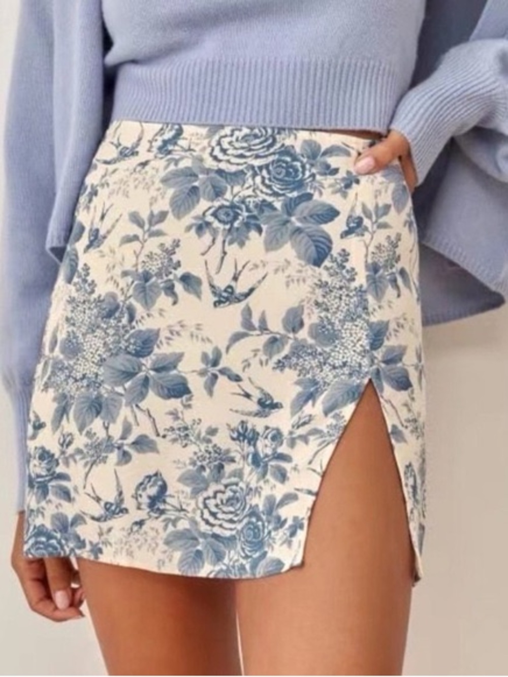 Reformation Margot Mini Skirt Blue White Toile Floral